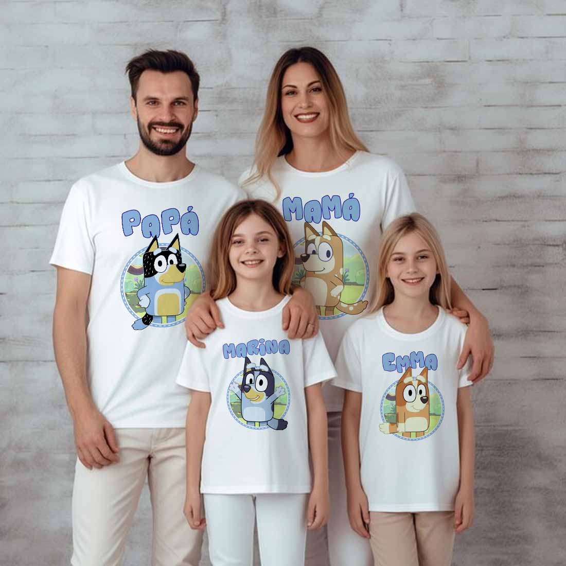 Camiseta personalizada Bluey y familia