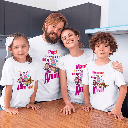 Camiseta cumpleaños Masha y el oso con nombre y numero