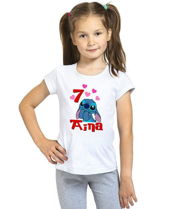 camiseta cumpleaños stitch con nombre y nummero