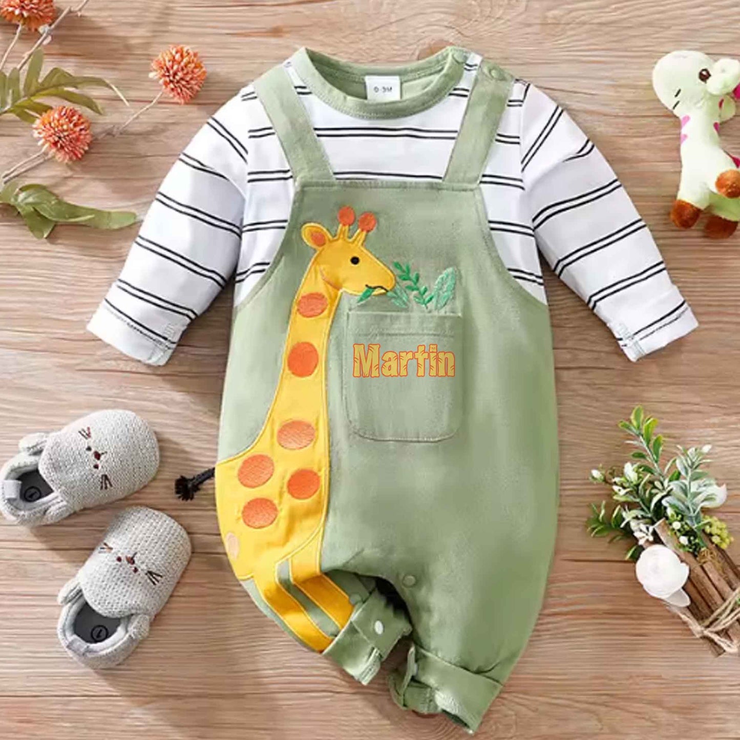 Body de bebe mangas largas diseño jirafa personalizado