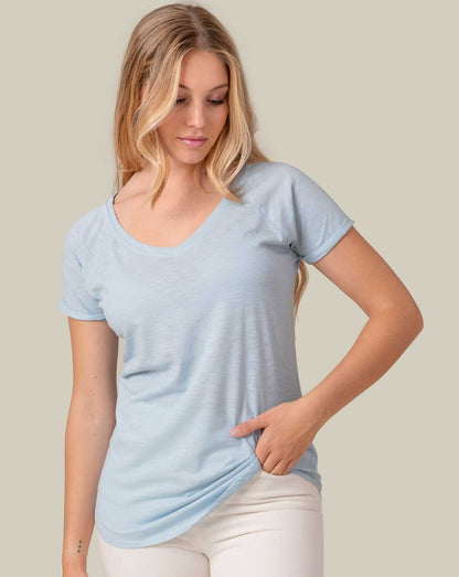 camiseta mujer cuello de pico slub jhk