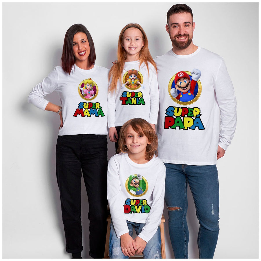Camiseta personalizada familia super mario manga larga